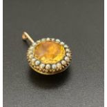 Victorian 15K Yellow Gold Citrine and Pearl Pendant. 2.7g