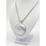 Silver Necklace with Silver Backed Mother of Pearl Pendant. 68cm. 49.76g