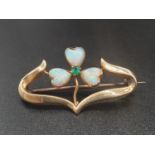 15K Yellow Gold Heart Shaped Emerald and Opel Brooch. 3g