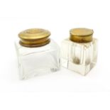 Pair of Antique Inkwells. Brass screw tops - one engraved with a Crown.