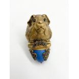 Extraordinary antique Russian silver gilt and enamel hamster lighter with diamonds and sapphires