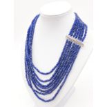 A very elegant, seven row of Sri Lankan, midnight blue, faceted sapphires necklace. Total weight: