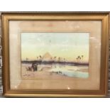 R Cooper 'The Pyramids Of Giza' Original Orientalist Watercolour. Length & width of Frame 76cm by