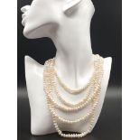 5 ROW KESHI FRESHWATER PEARL NECKLACE WITH 18K YELLOW GOLD DIAMOND & RUBY CLASP 0.40ct.