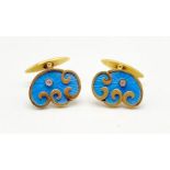 Antique Russian 14K yellow gold diamond and enamel cufflinks. Weight: 10.67g