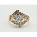 18CT YELLOW GOLD DIAMOND MARQUISE CLUSTER RING APPROX 1.15CT, WEIGHT:5.8G. SIZE N.