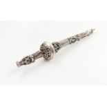 An Antique Russian 84 Silver Yad or Torah Pointer. Ornate and red stone decoration. Hallmarked 1873.