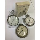 Vintage pocket watch & 2 stopwatches all working but sold with no guarantees