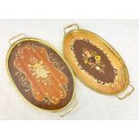 A Pair of 1970s Oval Brass and Wooden Laminated Serving Trays in very good condition. 40cm