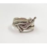 WW2 Solid Silver US Navy P.T. Boat Crew Ring. Depicting a cowboy riding a Torpedo. UK Size W. US