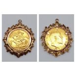 A 22K Yellow Gold 1909 Full Sovereign in 9K Yellow Gold Casing. 11.6g total weight.