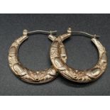 Pair of 9k yellow gold engraved hoop earrings weight 1.38g