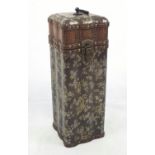 A Vintage Retro Wooden Wine Cooler with Leather Embossed Floral Decoration. 12 x 35cm