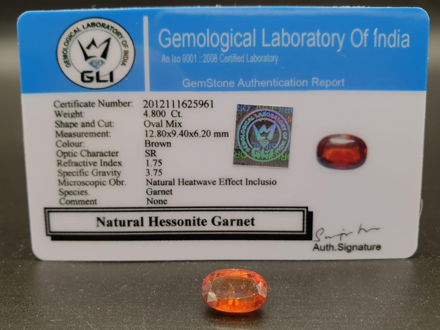 4.80cts of Oval Shaped Natural Hessonite Garnet. GLI Certified. - Image 2 of 8