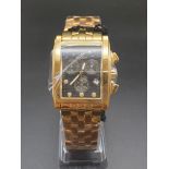 Oskar Emil Gold-Plated Diamond Men's Watch. Black Dial, Tank-Style. In working order, as new, in