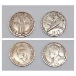 Two Silver 3d Coins: George V New Zealand and George VI South Rhodesia.