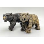 A PAIR OF COLD PAINTED BRONZE BEARS. 1.42kgs 9 x 16cms each.