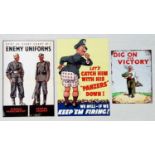 A trip down Memory Lane. Three metal signs, detailed replicas of signs produced during WWII in UK.