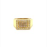 9K YELLOW GOLD DIAMOND UNISEX SIGNET RING, APPROX 0.60CT BROWN AND WHITE DIAMONDS (G/H-SI). WEIGHT