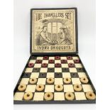The Travellers Set of Ivory Draughts. Victorian draught set kept in place on copper pins. Good