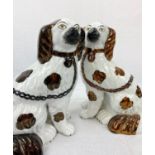 Antique Pair of Staffordshire made Spaniel Dog Figurines with Chains. Copper Lustre Decoration. Very