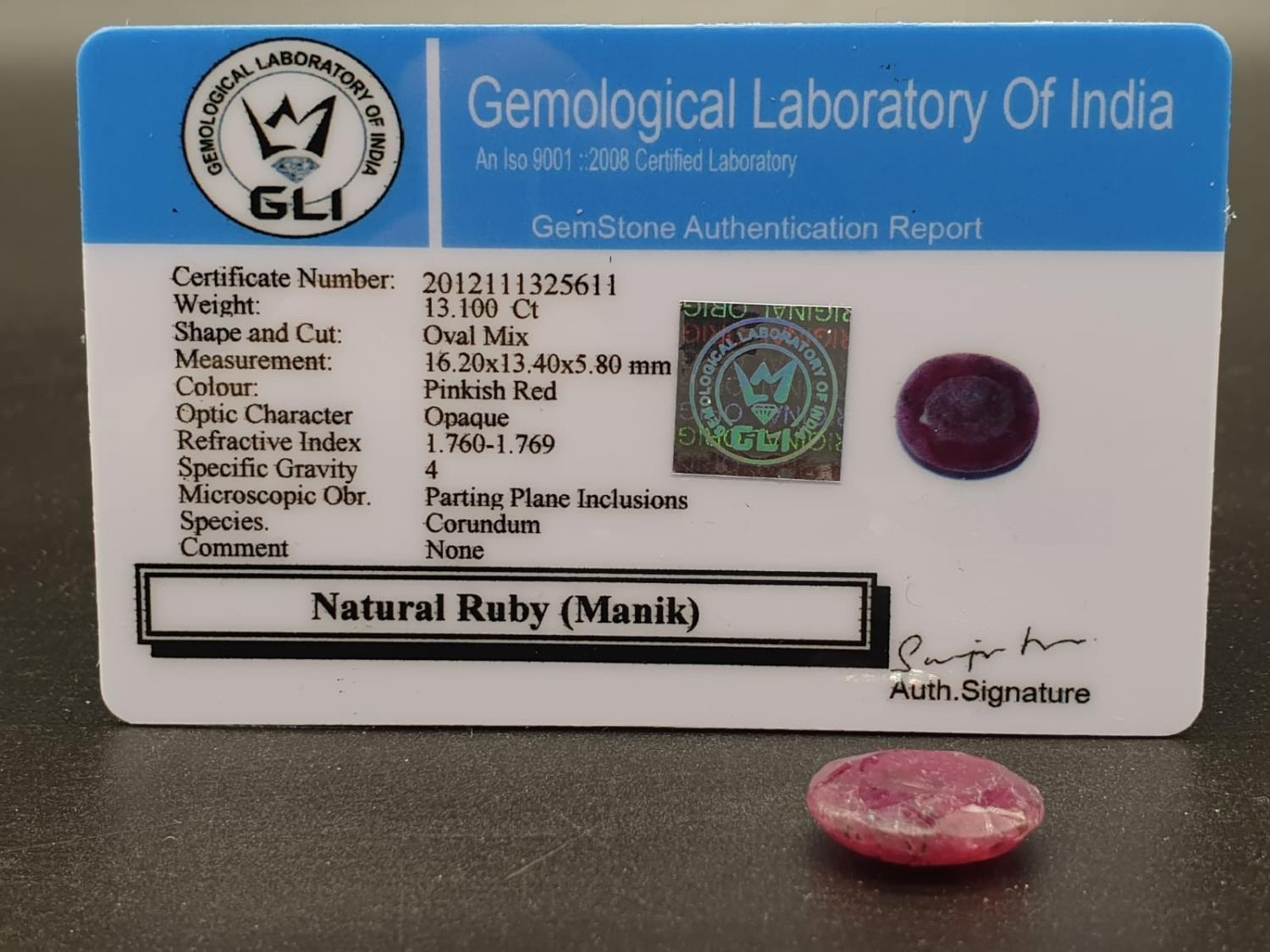 13.1cts of an Oval Shaped Natural Ruby. GLI Certified. - Image 2 of 6