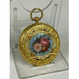 Antique 18k gold & enamel pocket watch, no key but good balance - swings when shaken , case and dust