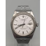 A ROLEX OYSTER PERPETUAL DATEJUST IN WHITE GOLD AND STAINLESS STEEL WITH LIGHT SILVER FACE, 36mm