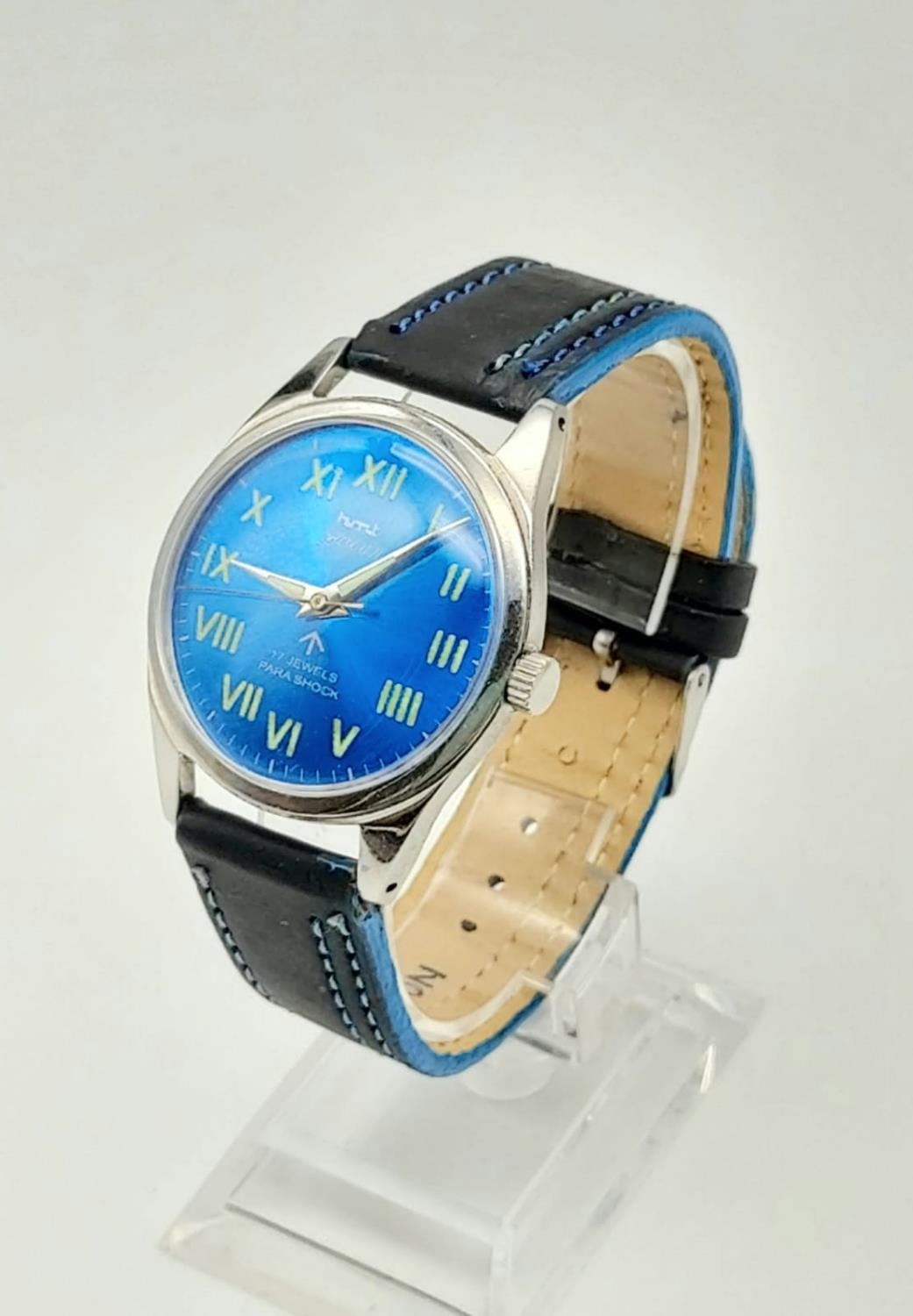 A HMT Blue Dial Jawan Watch. New leather strap. Good condition in working order. - Image 3 of 6