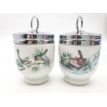 Pair of Royal Worcester egg coddlers,having bird design, perfect condition in original Royal