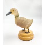 A WHITE JADE FIGURE OF A DUCK WITH SILVER FEET. 11.5cms tall