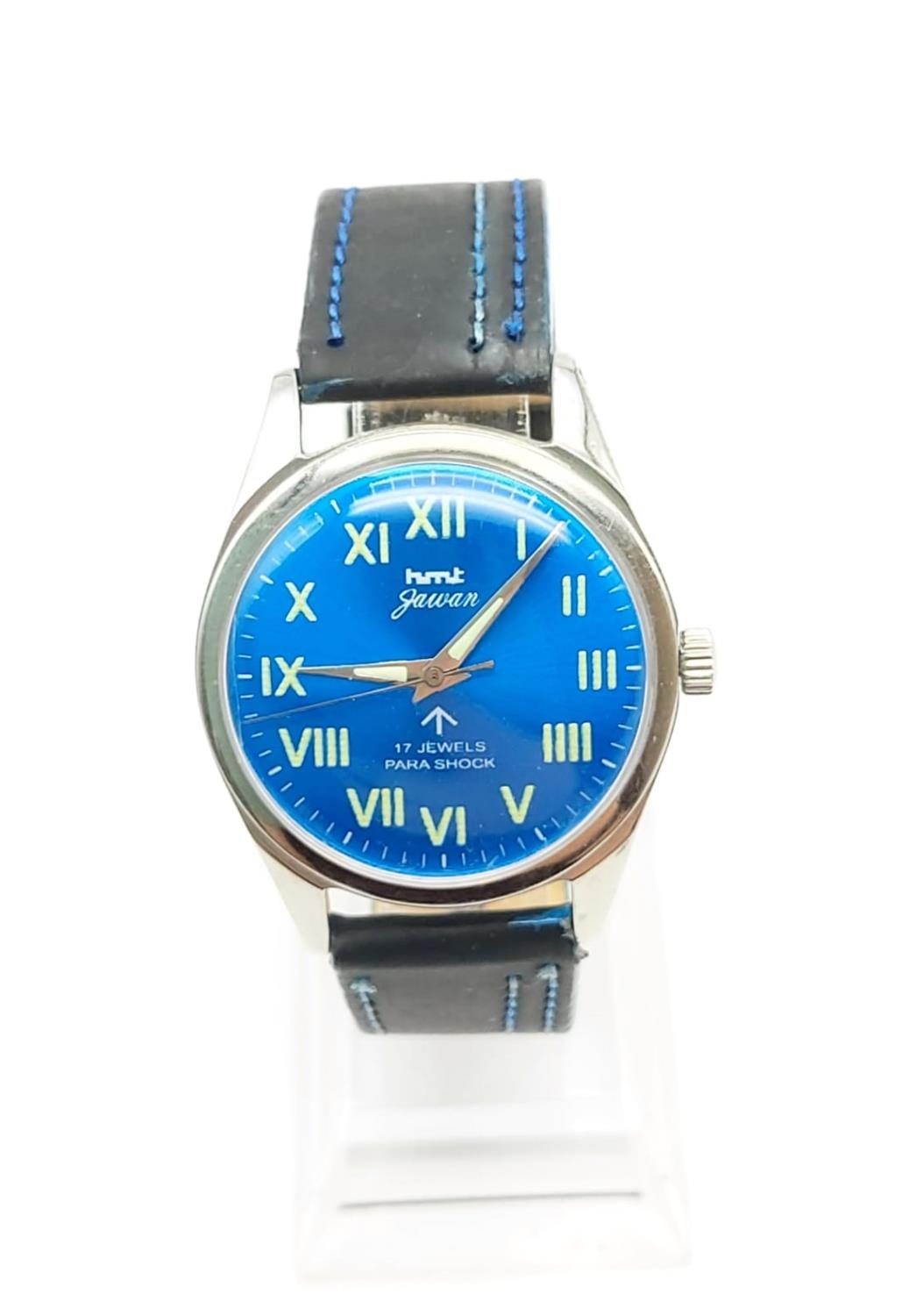 A HMT Blue Dial Jawan Watch. New leather strap. Good condition in working order. - Image 2 of 6