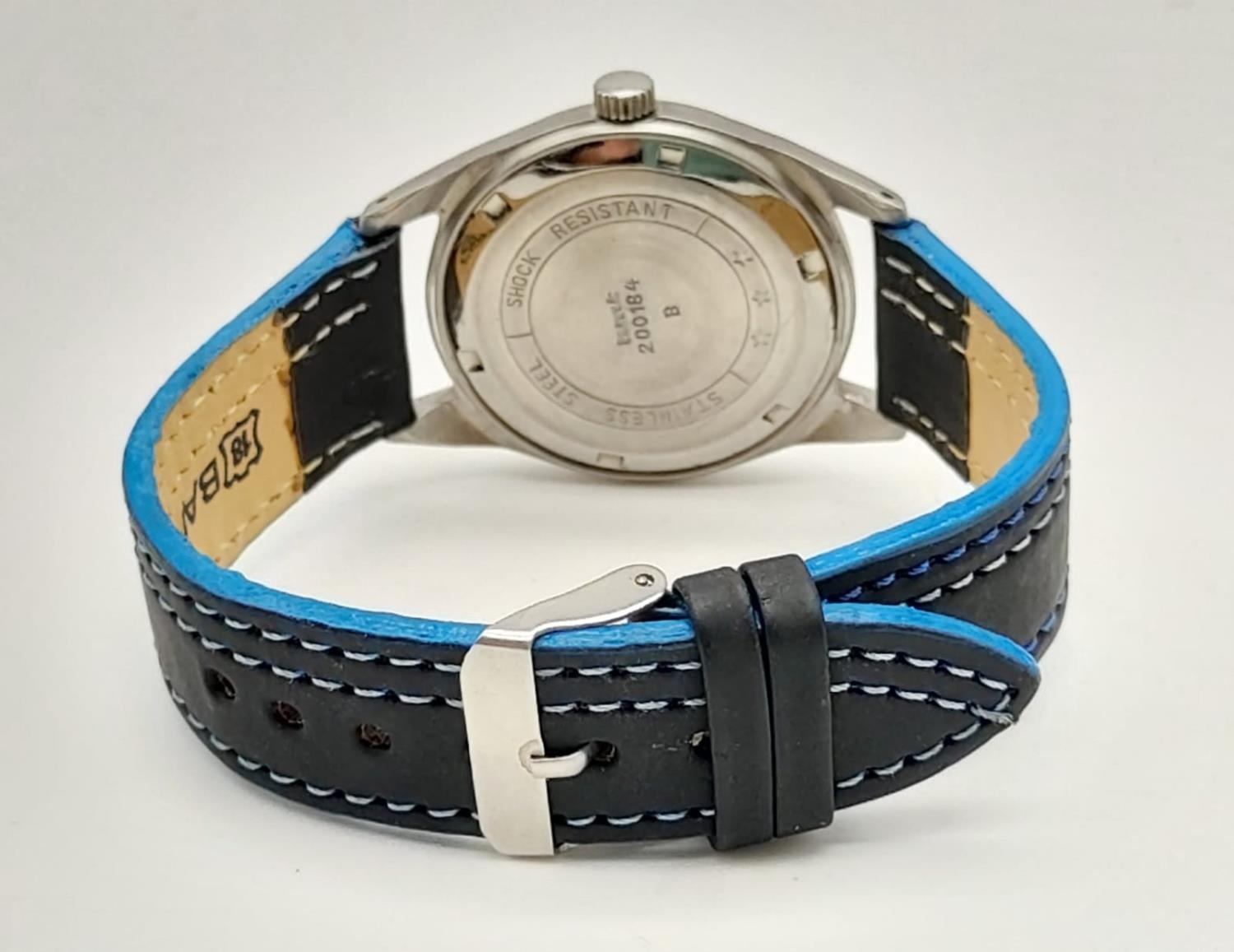 A HMT Blue Dial Jawan Watch. New leather strap. Good condition in working order. - Image 4 of 6