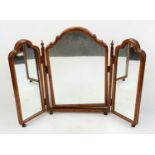 A VICTORIAN DRESSING TABLE MIRROR SET COMPRISING OF 3 MIRRORS ON A FREE STANDING MOVABLE WOODEN