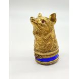 Antique silver gilt Russian fox head pill/snuff box. Blue enamel base decorated with diamonds and