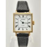 A VINTAGE LADIES SEKONDA GOLD PLATED WRIST WATCH WITH SQUARE FACE AND ROMAN NUMERALS.FWO.