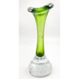 A Vintage Aseda Green Swedish Glass Bone Vase. 16cm tall.