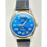 A HMT Blue Dial Jawan Watch. New leather strap. Good condition in working order.