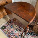 A VICTORIAN DROP SIDES BURR WALNUT OVAL OCCASIONAL TABLE SOME AGE RELATED MARKS