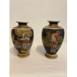 Two hand-painted Satsuma vases with signed bases.16cm approx.