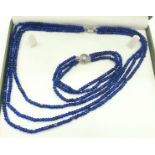 An elegant and sophisticated three row of Sri Lankan faceted blue sapphires necklace and bracelet