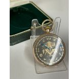 Vintage 9k gold Masonic pocket watch with box . Currently ticking but stopped once before a shake