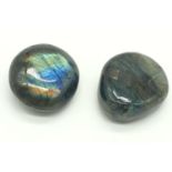 for the Lapidary enthusiast, two huge Labradorite (variety blue flash) cabochons, exhibiting