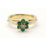 14K yellow gold and platinum diamond and emerald ring. Weighs 7.2g and size Q.