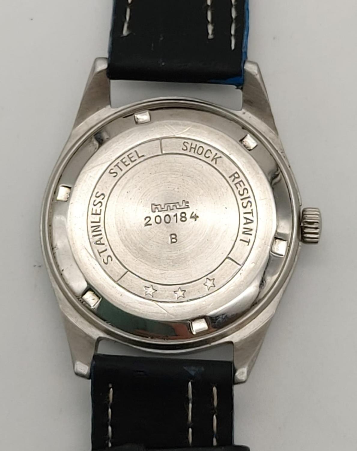 A HMT Blue Dial Jawan Watch. New leather strap. Good condition in working order. - Image 5 of 6