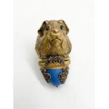 Extraordinary Antique Russian silver gilt and enamel hamster lighter - with diamonds and sapphires