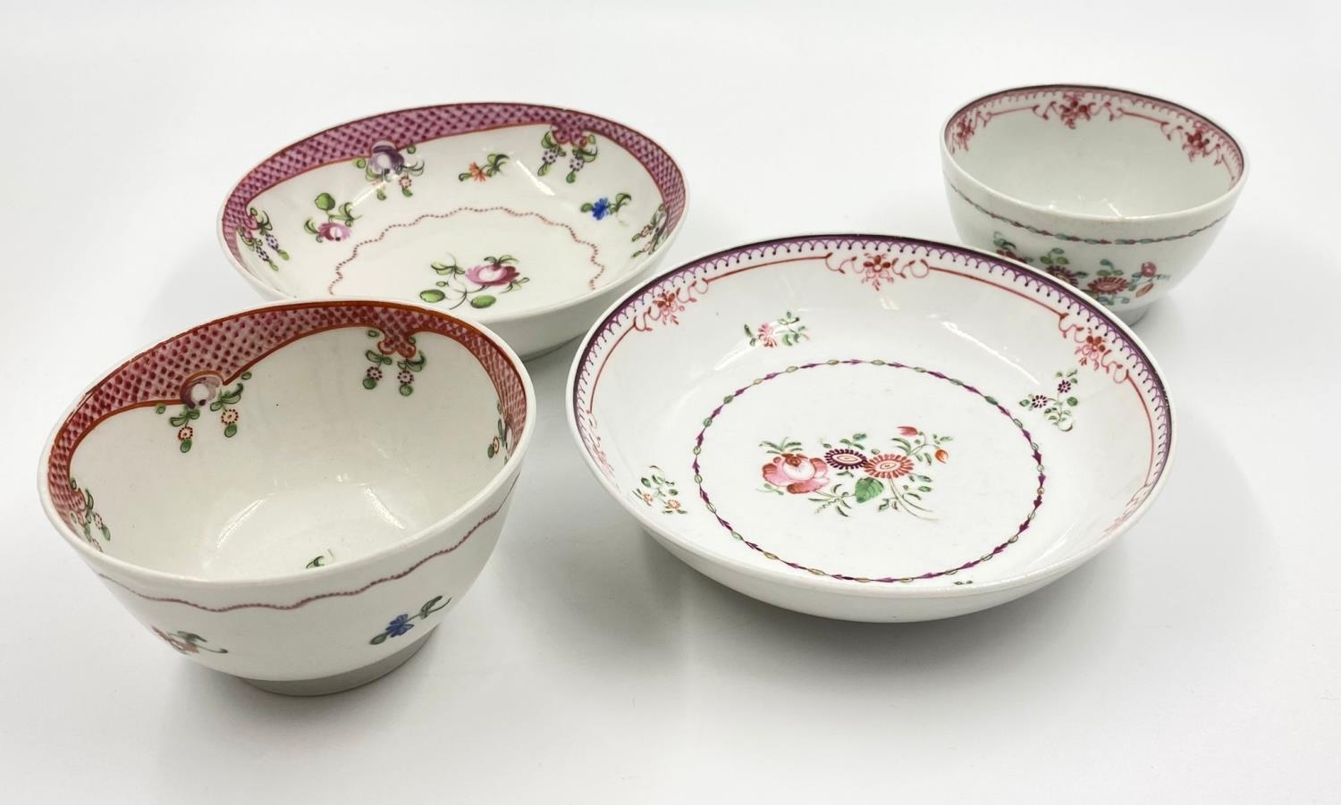 Two Antique New Hall Floral Tea bowls and Saucers. Pattern 173, circa 1790 and Pattern 353, circa - Image 2 of 10