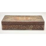 A Large Vintage Indian Hand-Carved Decorated Wooden Sewing Box. Comes full of sewing equipment! 35 x