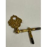 Rare gold colour metal crank pocket watch key