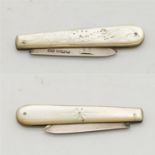 An Antique Miniature Fruit Knife. Hallmarked William Needham of Sheffield 1891. Mother of Pearl